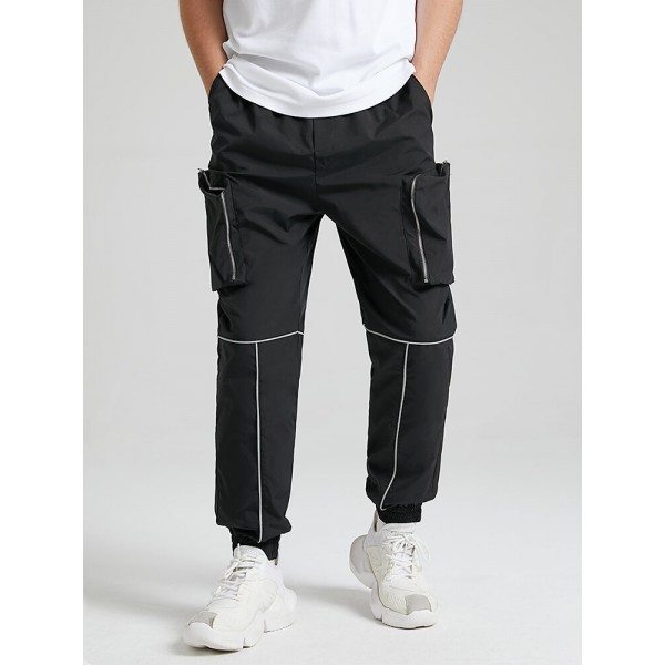 Mens Contrast Piped Design Zip Pocket Street Cuffed Pants