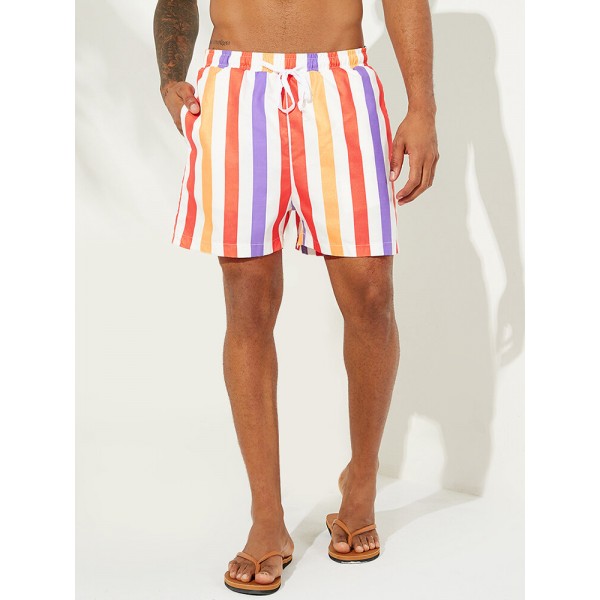 Mens Sunshine Striped Board Shorts Thin Quick Dry Mesh Lining Fishing Beach Shorts 