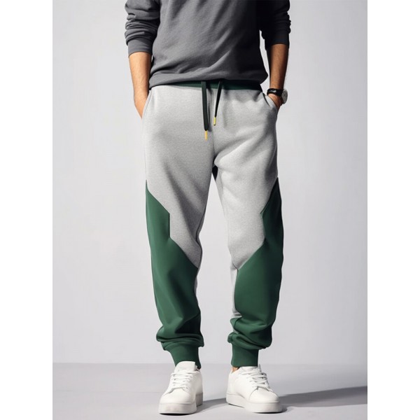 Mens Two Tone Patchwork Loose Drawstring Waist Sweatpants