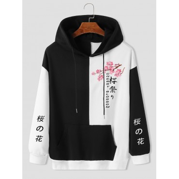 Mens Sakuras Letters Printed Pocket Long Sleeve Hoodies