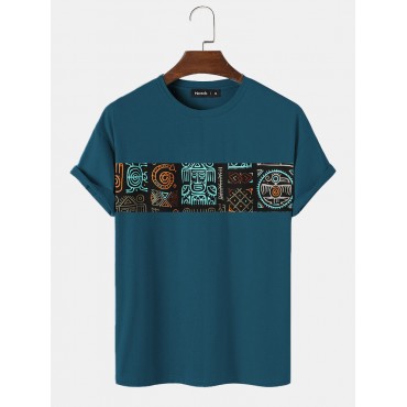 Mens Tribal Pattern Patchwork Crew Neck Short Sleeve T-Shirts