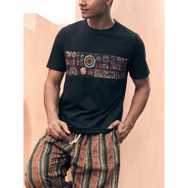 ChArmKpr Mens Ethnic Pattern Crew Neck Casual Short Sleeve T-Shirts