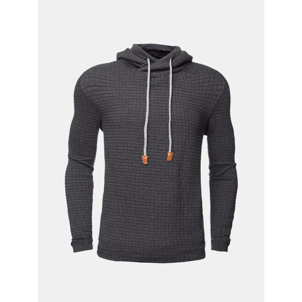 Men's Autumn Winter Polyester Fitness Long Sleeve Hooded Pure Color Casual Sweatshirt