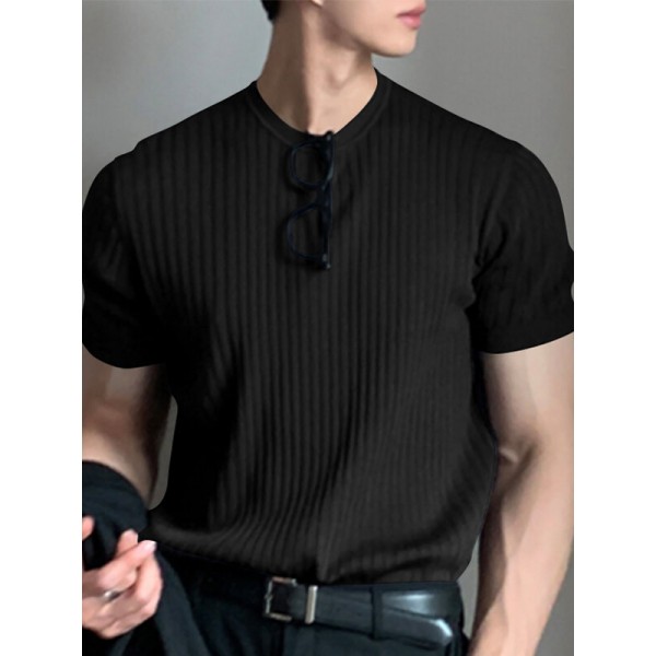 Mens Rib Knitted Crew Neck T-Shirt