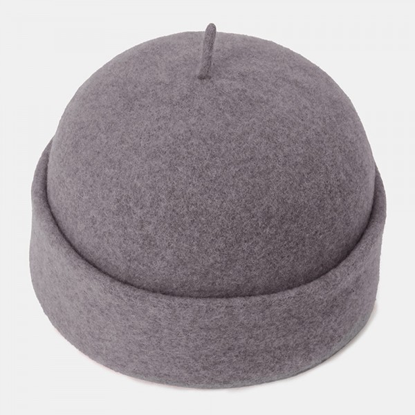 Men Woolen Autumn Winter Warm Landlord Cap Solid Color Curled Brim Windproof Sunshade Beanie Skull Hat