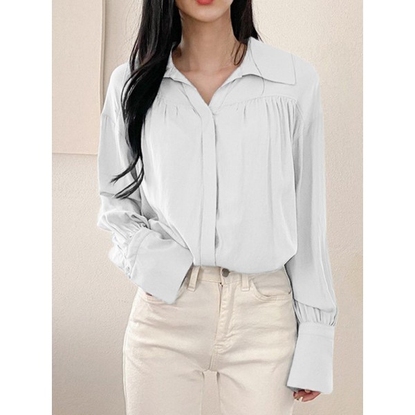 Solid Long Sleeve Lapel Casual Button Front Shirt