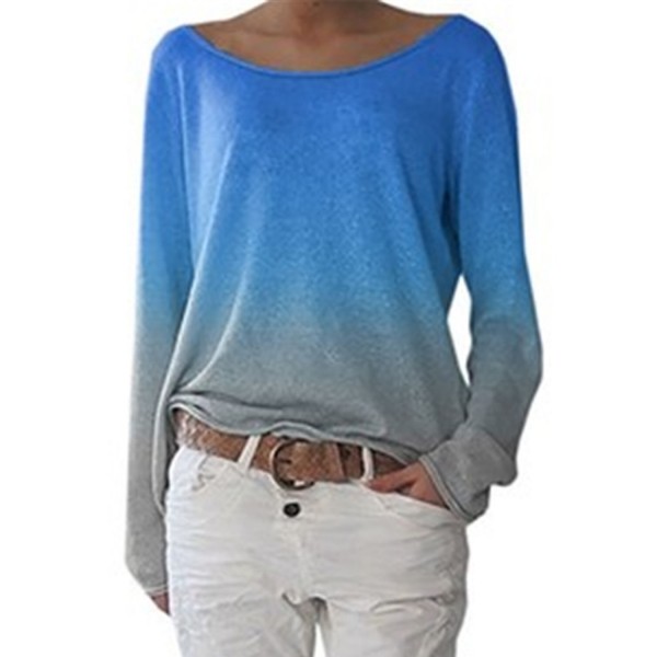 Women Gradient Color Sweatshirt O Neck Long Sleeve Casual Blouse