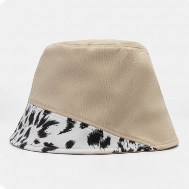 Women Patchwork Leopard Pattern Print Sun Hat Cotton Fashion All-match Sunscreen Bucket Hat