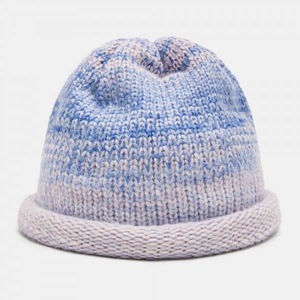 Women Mixed Color Knitted Tie-dye Gradient Color Vintage Fashion Warmth Brimless Beanie Hat