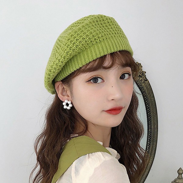 Women Solid Color Dome Hollow Breathable Knitted Hat Outdoor Windproof Sunshade Beret Cap